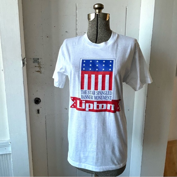 Vintage Star Spangled Banner Monument "Lipton" Single Stitch T-Shirt Tee NOS - Picture 6 of 13
